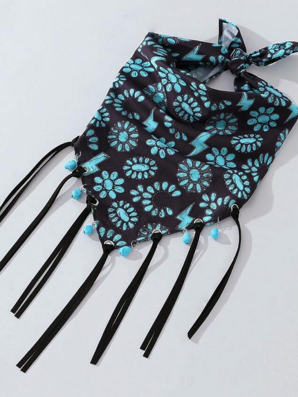 Turquoise Floral Bandana Necklace S151 - Picture 4 of 5